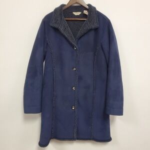 LL Bean Womens Faux Suede Shearling‎ Lined Penny Lane Coat Size M Blue Outdoor
